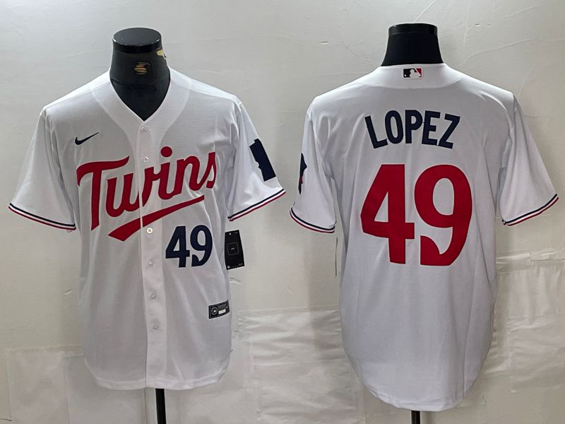 Men Minnesota Twins #49 Lopez Nike White Home Replica Player Game MLB Jersey style 2->youth nfl jersey->Youth Jersey